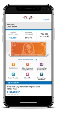 iPhone screenshot of Voya Retire for NYCDC showing orange dollar bill 