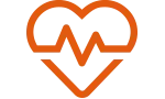 Orange heartbeat icon with cardiograph lines