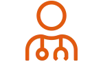 An orange icon of a doctor with a stethoscope