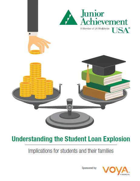 Junior Achievement graphic to demonstrate the student loan explosion 