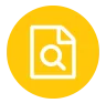 Small icon of page with magnify glass on top of it inside a yellow circle.