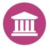 Small icon of government building or capital building inside a purple circle.