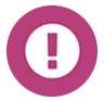 Purple and white icon of exclamation point